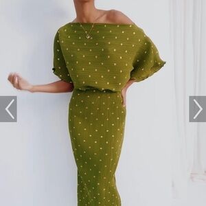 Never Fully Dressed Olive Dress with Gold Accents